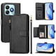 thumbnail image 1 of Funda tipo cartera para ZTE Blade A75 4G con bolsillo con cremallera, tarjetero, soporte, correa para la muñeca y tapa de cuero Negro, 1 of 5