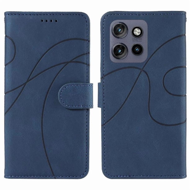 Funda tipo cartera con tapa para Motorola Edge 50 Neo con tarjetero, soporte y cubierta magnética Azul