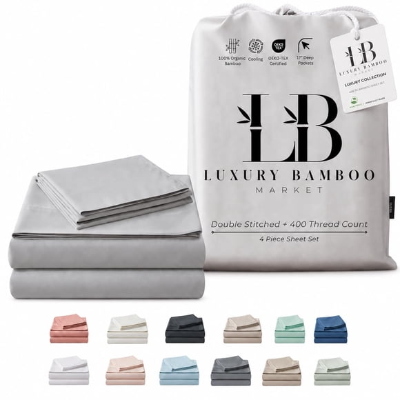 Juego de sábanas de bambú LB Luxury Bamboo Market King 400 hilos gris