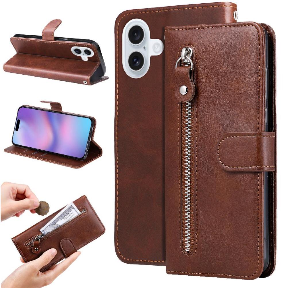 Gangxun - Funda Con Cremallera Para Iphone 17, Carcasa Cartera De Cuero Pu Con Soporte Y Tarjetero