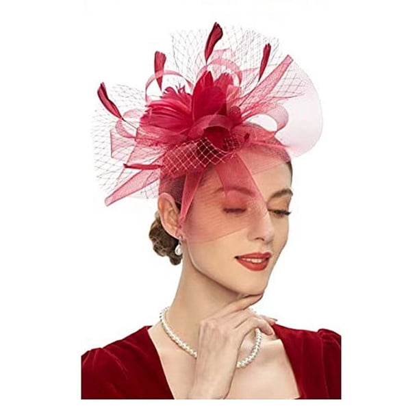 Elegant Fascinators Hat for Women - Perfect for Tea Parties, Kentucky Derby, Weddings, and Cocktail Parties - Features Mesh, Feathers, and Flower Decorations