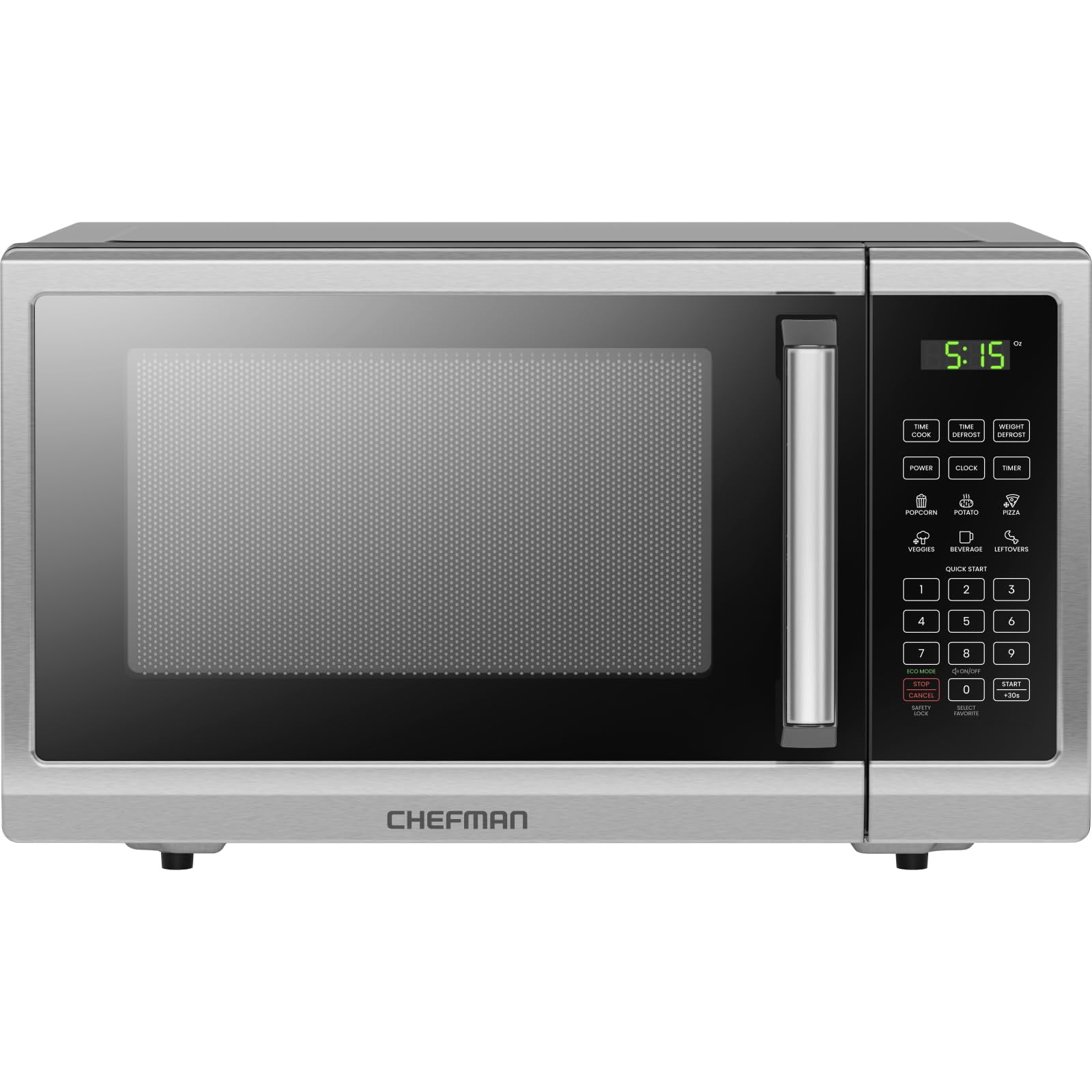 Chefman - Horno Microondas De Acero Inoxidable De 900 W 0 9 Pies Cúbicos