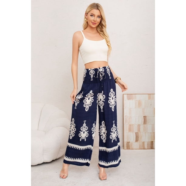 Pantalon Mujer Palazzo Tipo Lino Pretina Alta Elasticado Diseño 3011