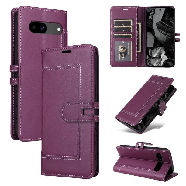 Premium Wallet Case for Google Pixel 8A with Card Slots & Kickstand, Flip Cover Purple
