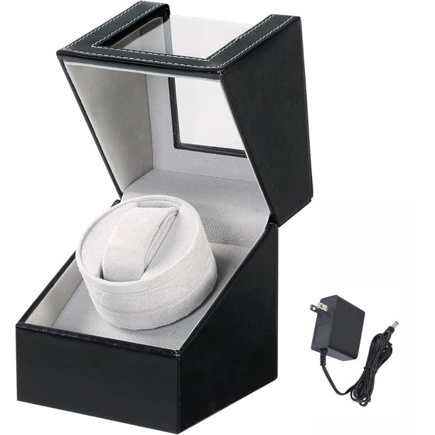 Caja giradora para relojes automáticos MYFULLY modelo único, cuero negro, motor silencioso