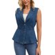 thumbnail image 1 of INSPIRE CHIC Chaleco de Mujer para Regreso a Clases, Chaleco de Mezclilla con Botones, Cuello con Solapa en Punta, Cintura Elástica, Chaquetas Sin Mangas de Jean XL Azul Oscuro, 1 of 6