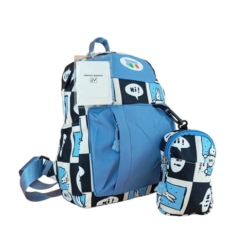 El Edén - Mochila Urbana, Juvenil, Diseño Conejos Kawaii + Estuche Color Azul