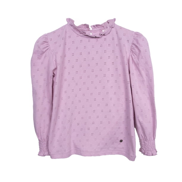 Polera Niña Manga Larga Texturada con Cuello Alto Lila