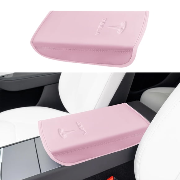 POKUNG Cubierta de Apoyabrazos de Cuero para Tesla Model 3/Y 2024-27 Rosa