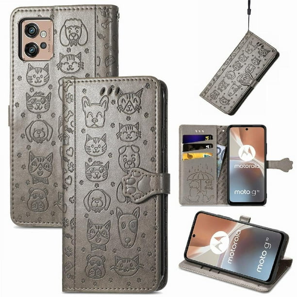 Funda Cartera FOXDOCK para MOTO G32 , Flip PU con Relieve de Gatos y Perros, Tarjetero y Soporte