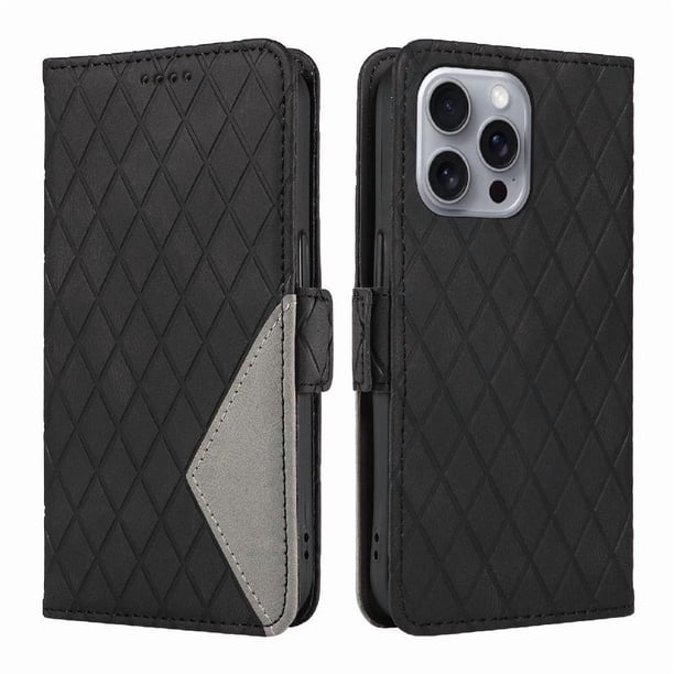 Funda Cartera para iPhone 16 Pro Max con Tarjetero Soporte y Correa Negro