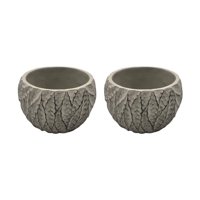Fliperex - Set 2 Macetero Maceta Acabado Cemento Relieve Hojas Gris L