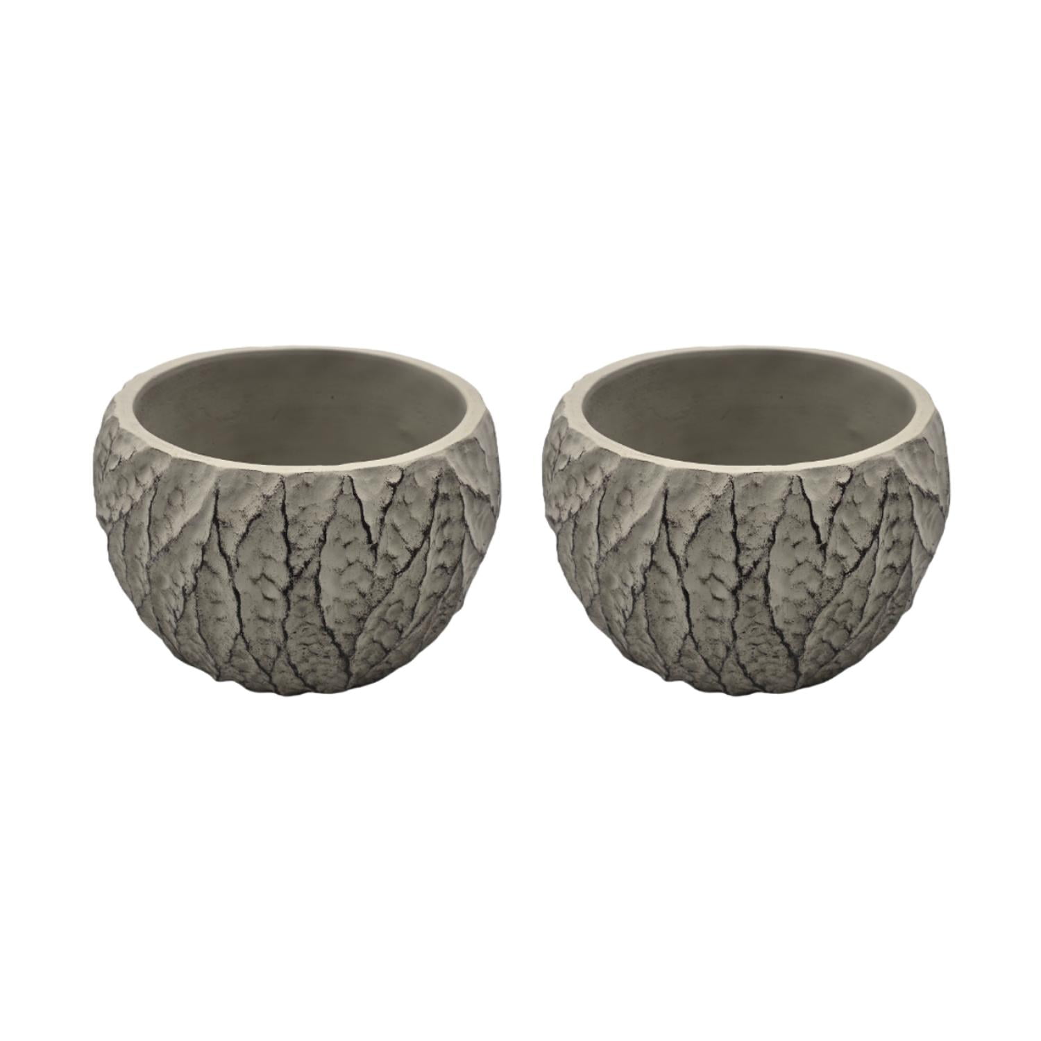 Fliperex - Set 2 Macetero Maceta Acabado Cemento Relieve Hojas Gris S