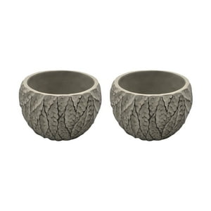 Fliperex - Set 2 Macetero Maceta Acabado Cemento Relieve Hojas Gris S Gris