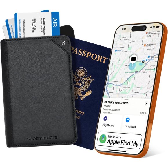 Portapasaporte rastreable certificado Apple MFi para viajes iO