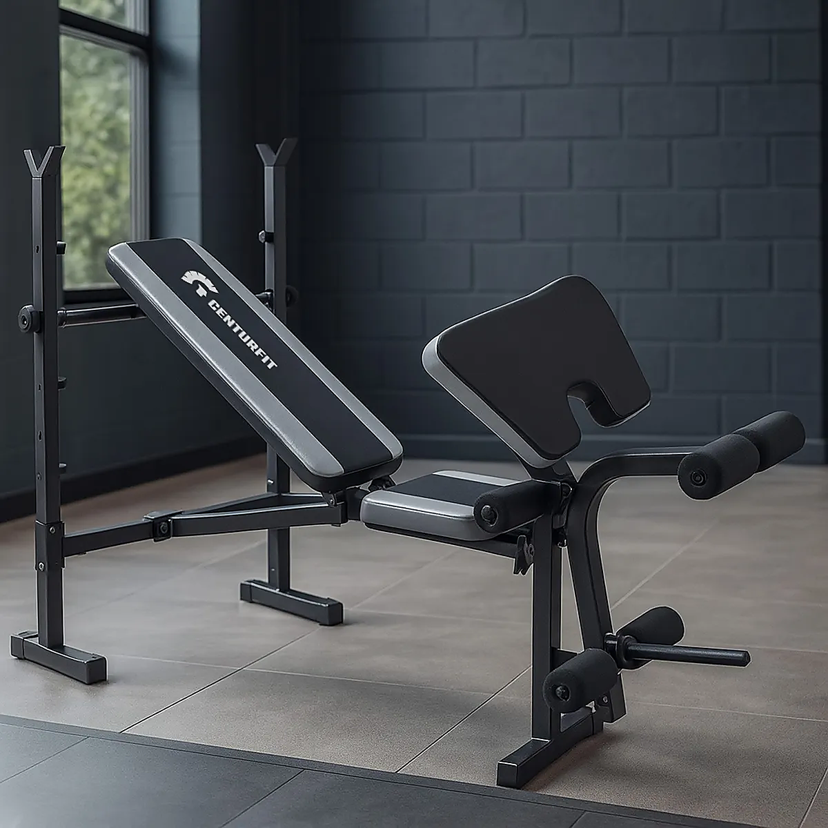 Banco Multifuncional Centurfit Gym Pecho Bicep 5 En 1 Pesas Gris