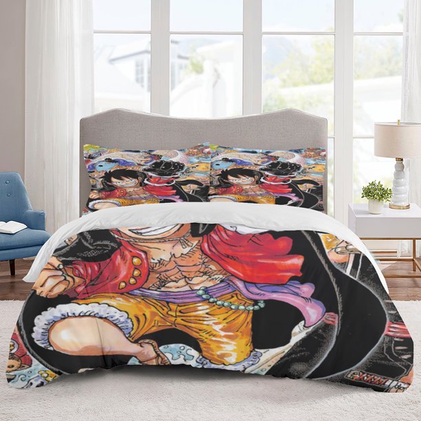 ONE PIECE Bedding Sets Cartoon Duvet Cover Lightweight 3 Piece Bet Sets for Kids Boys Girls