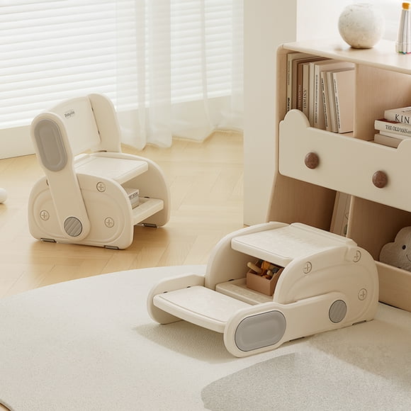 Kidscool Banquito Escalón Convertible en Silla Infantil Plástico Crema Gris 27x41x63 cm