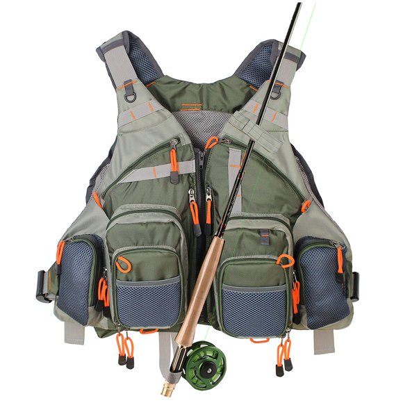 CHALECO Kylebooker de Pesca con Mosca Ajustable Verde Militar