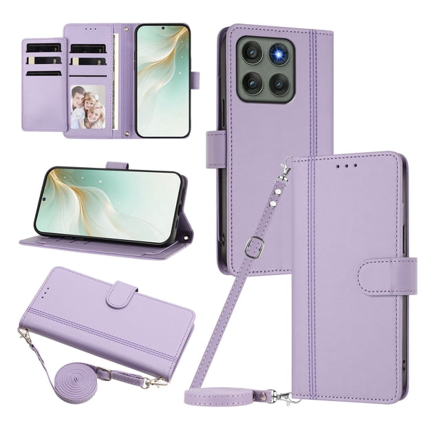 Funda Cartera para Motorola Edge 60 Pro con Bolsillo para Billetes, Morado Claro