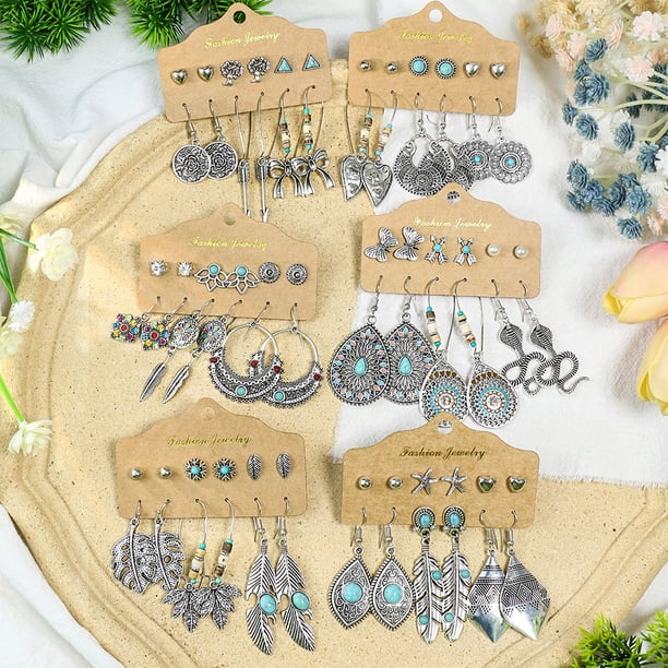 Vintage Boho Turquoise Drop Dangle Earrings Set - Perfect Gift for Women & Girls!