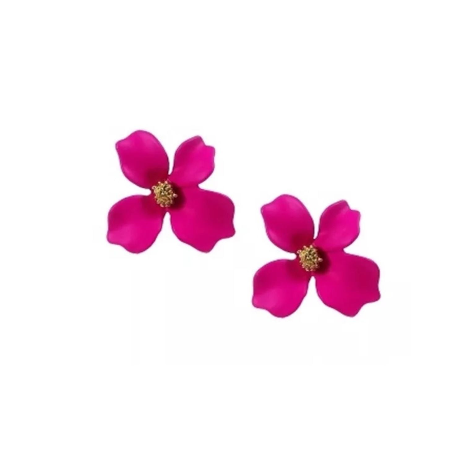 Prusia - Aros Pendientes Diseño Flor Color Fucsia
