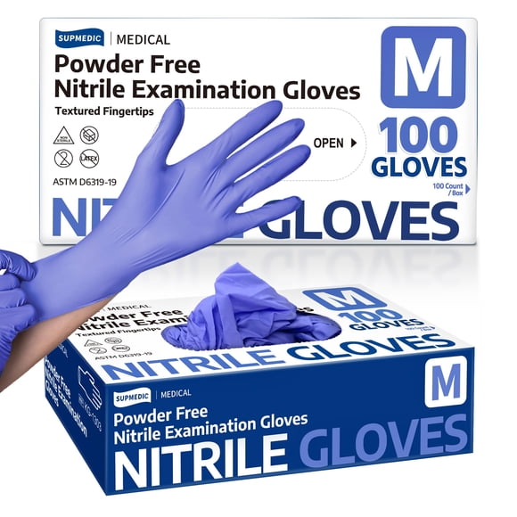 Guantes de nitrilo para exámenes Supmedic Medical, sin polvo, 100 unidades