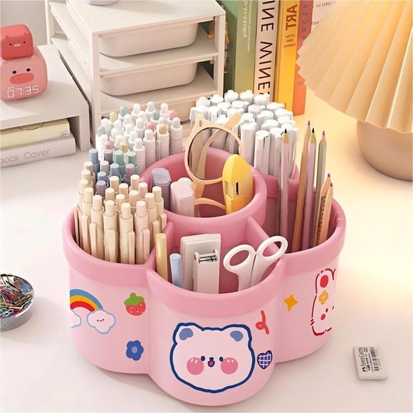 CADDY aiyawen Portapapeles Giratorio 360° 6 Compartimentos Rosa