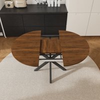 M&Ms - Retractable Dining Table, Round Dining Table, Extendable Dining Table, 6-Person Carbon Steel Base, Modern And Simple Solid Wood Veneer Dining Room Furniture (42 Inches Extended To 58 Inches)