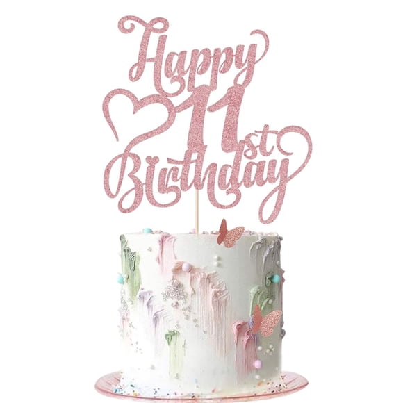Decoración para tartas AROKIPPRY con purpurina en oro rosa, feliz undécimo cumpleaños