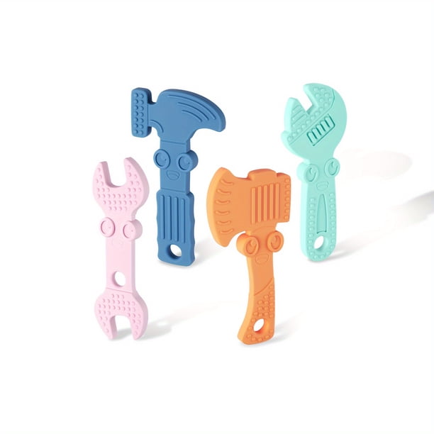 Keep Your Little One Entertained with 4pcs/set Funny Teething Toys - BPA Free Food Grade Silicone Hammer, Wrench, Spanner, Pliers Tools Shape - Cute and Playful Baby Products