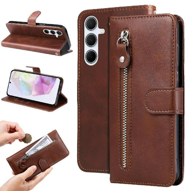 Funda con Cremallera para Samsung Galaxy A56 5G, Carcasa Cartera de Cuero PU con Soporte y Tarjetero