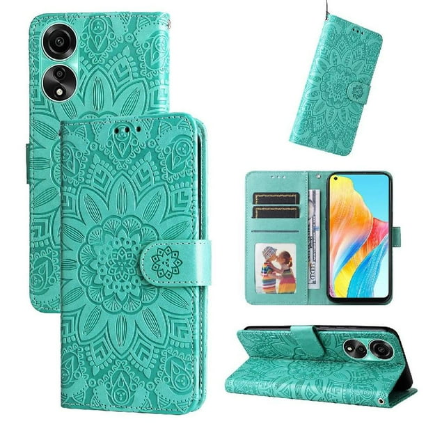 Funda tipo cartera FOXDOCK para OPPO A78 4G , diseño girasol en relieve, cuero PU, cierre magnético, soporte y tarjetero