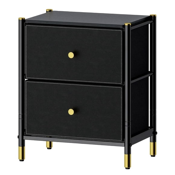 Velador Cajonera 2 Cajones Metal Eco Cuero Negro