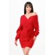 thumbnail image 4 of Vestido Corto De Punto Acanalado De Manga Larga Con Cinturón Y Escote En V Color Rojo (para Mujer), 4 of 4