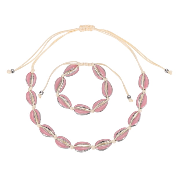 Conjunto de Collar y Pulsera de Concha Uxcell, Collares de Concha Ajustables Hechos a Mano, Conjunto de Pulsera de Concha de Mar Puka, Joyería Bohemia de Playa de Verano