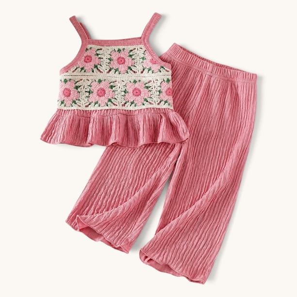 Conjunto De Top Con Tirantes + Pantalon Para Niñas Primavera Verano