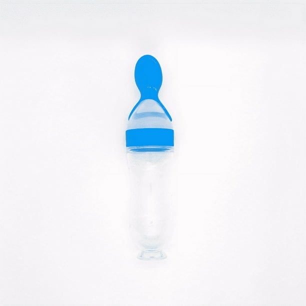 Baby Food Feeder, Infants Silicone Feeding Bottle With Spoon And Suction, Toddler Food Processor ,90ml Children Food Rice Paste Spoon Tableware