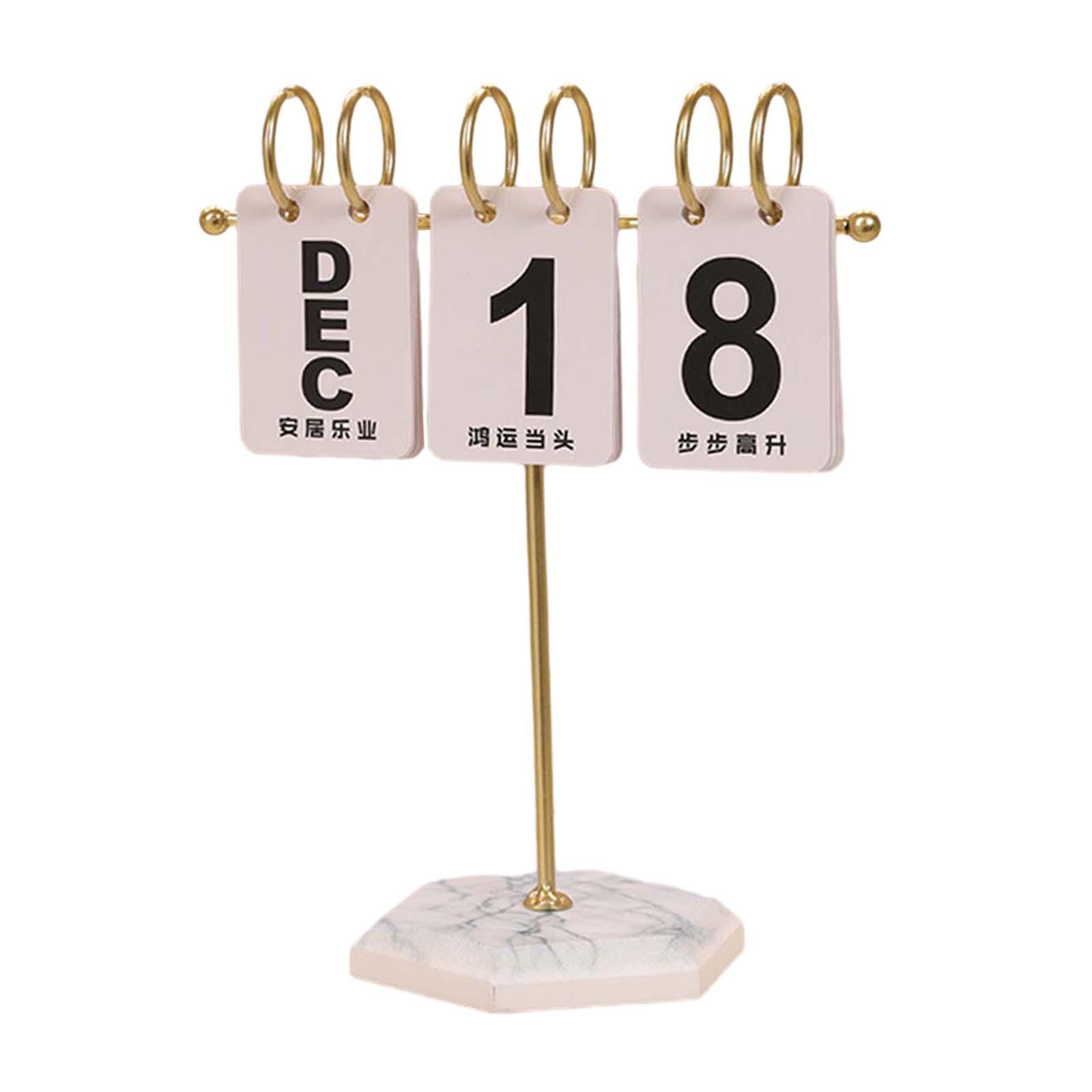 Ioensy - Calendario De Escritorio De Metal Calendario De Pie Con Base De Madera Para Decoración Del Hogar Regalo De Oficina Oro Blanco
