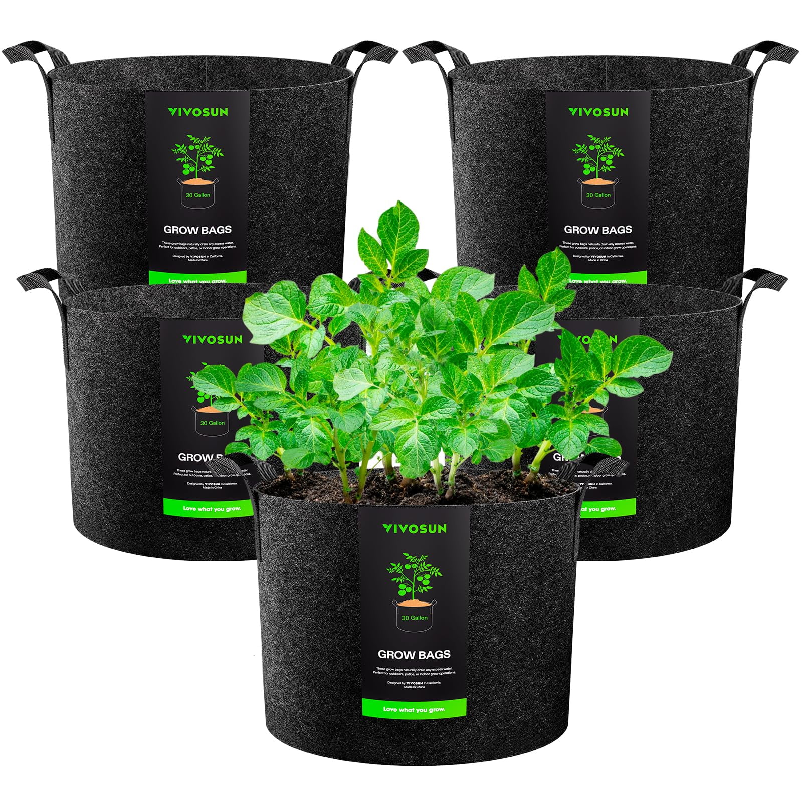 Bolsas De Cultivo Vivosun, Paquete De 5 Unidades, 113,56 Litros, Tela No Tejida