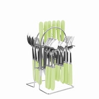Xmhytop Juego De Cubiertos De Verde Plata 24 Piezas Flatware Set De Acero Inoxidable, Ideal Para Familias Y Eventos