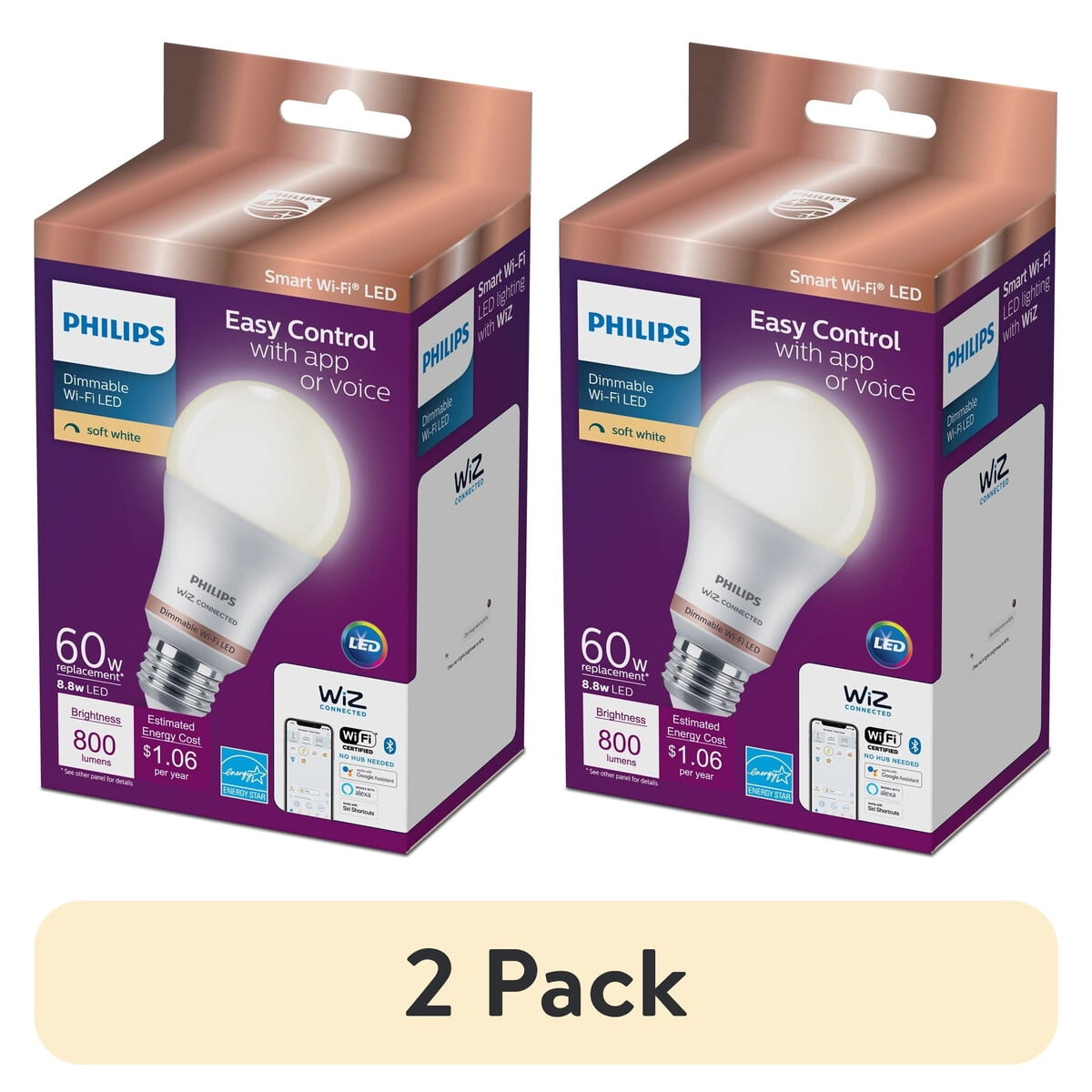 Ampolleta Led Philips Smart Wifi 60w A19 E26 Dimerizable 2un