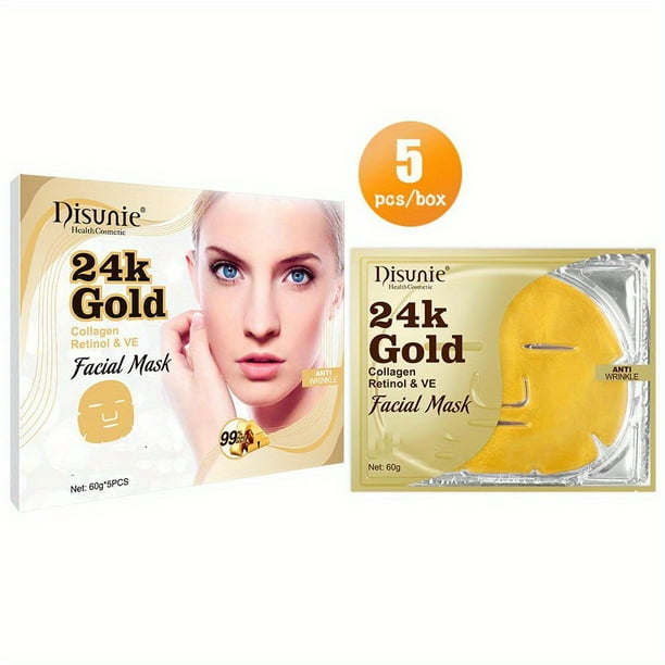 5pcs 24K Golden Collagen Mask, Moisturizing & Nourishing Breathable Facial Mask, Fight Dark Circles, Eye Bags, Puffiness And Wrinkle