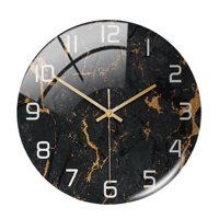 Bothyi - Reloj De Pared De Estilo Nórdico, Textura De Mármol, Redondo, Funciona Con Pilas, Para Oficina, Negro