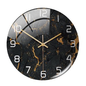 Bothyi - Reloj De Pared De Estilo Nórdico, Textura De Mármol, Redondo, Funciona Con Pilas, Para Oficina, Negro