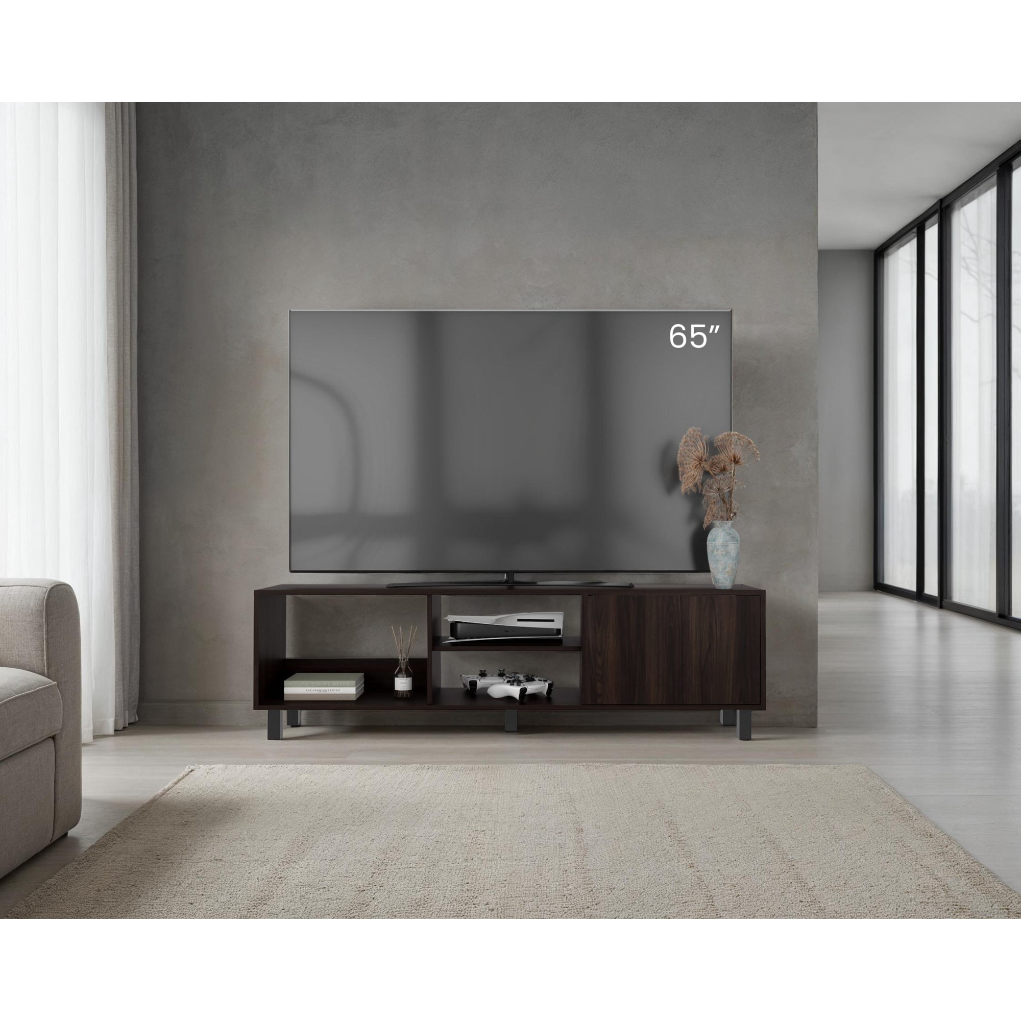 Tuhome - Rack Tv 65" 1 Puerta Tunez Plus 47,5x160x35 Cm Nogal