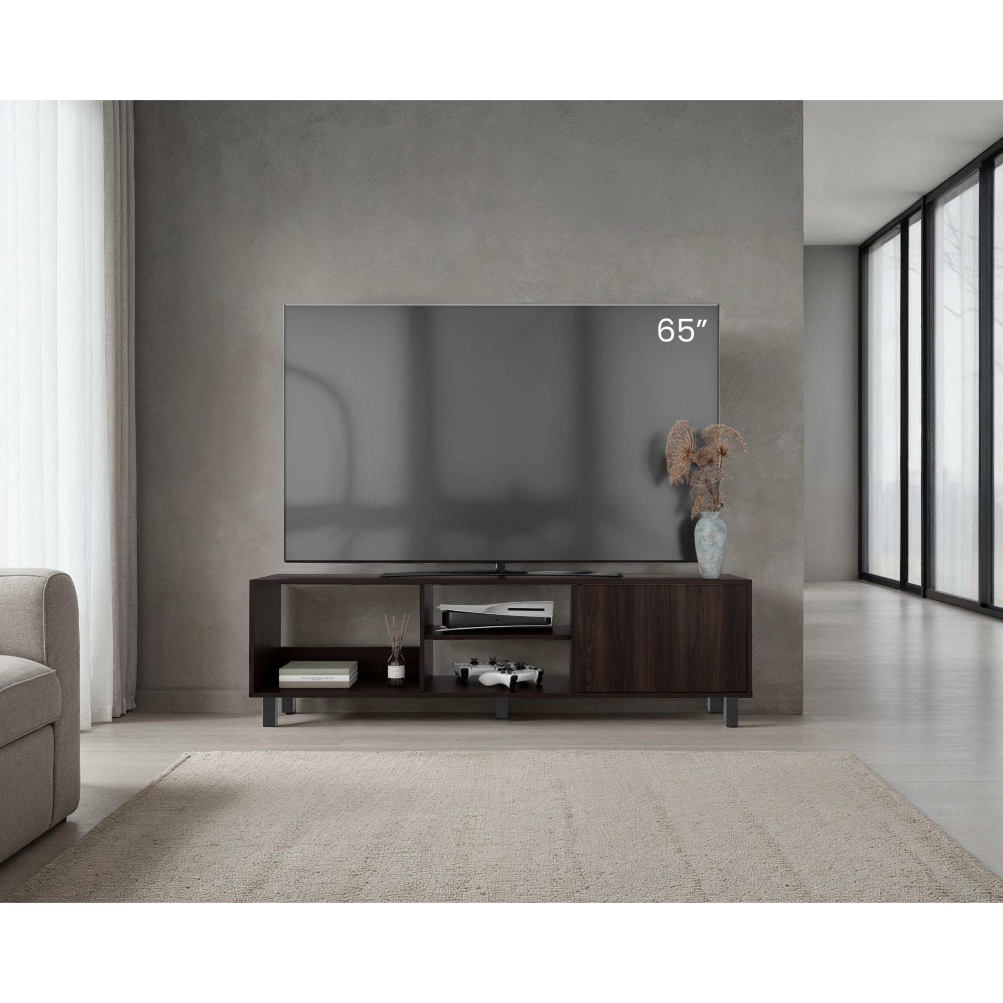 Tuhome - Rack Tv 65"" 1 Puerta Tunez Plus 47,5X160X35 Cm Nogal