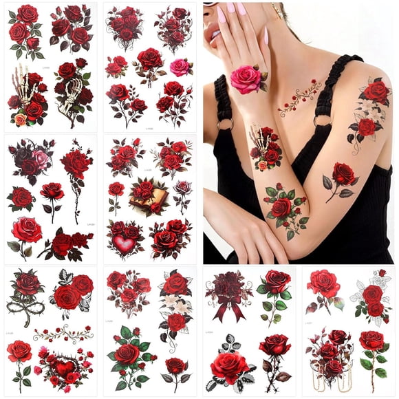 Tatuajes Temporales Rosa Konsait 8 Hojas 12x17cm Resistentes