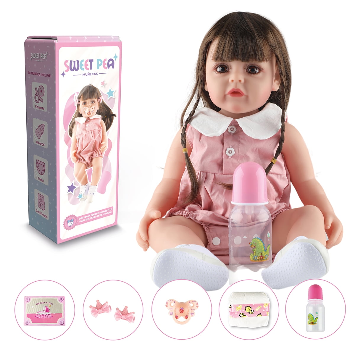 Bebe Reborn Vestido Rosado Sweet Pea Realista Silicona 55 Cm