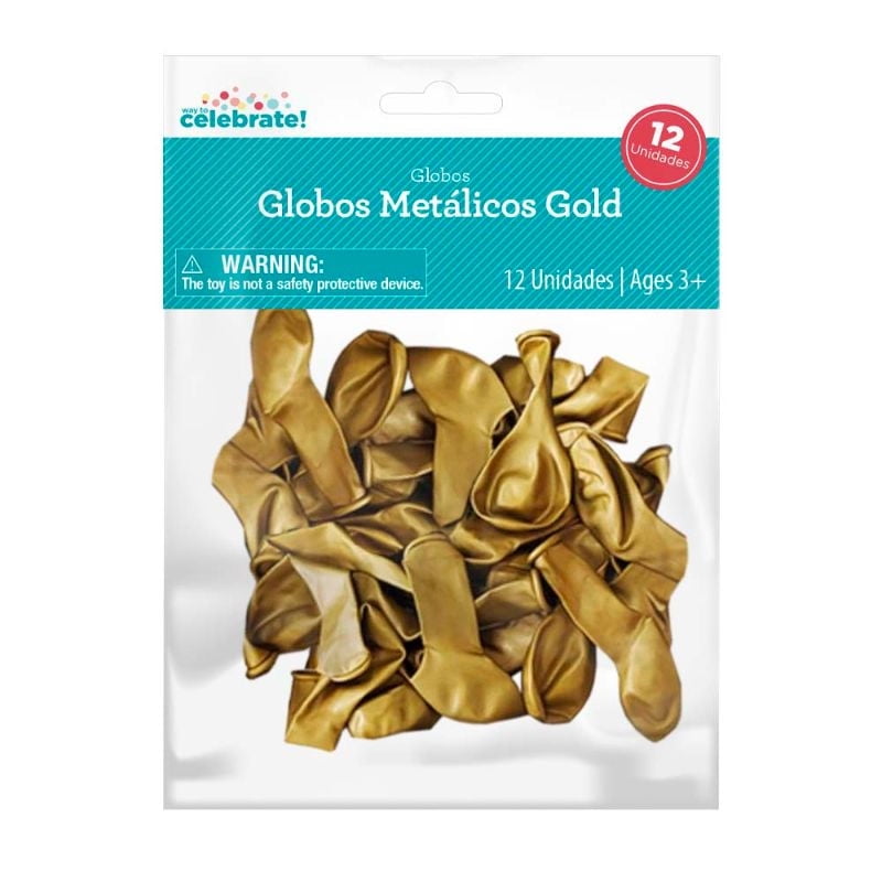 Set 12 Globos Metálizados Gold, Producto Surtido 1 Un Way to celebrate